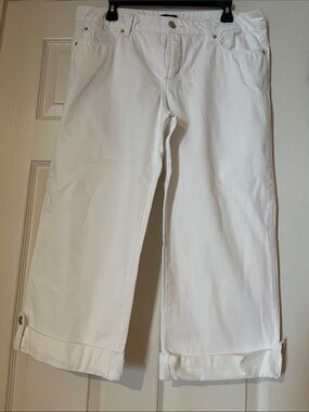 NYDJ White Cropped Wide-Leg Jeans with Cuffed Hem
